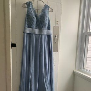 Women's blue Bridesmaids gown with lace top